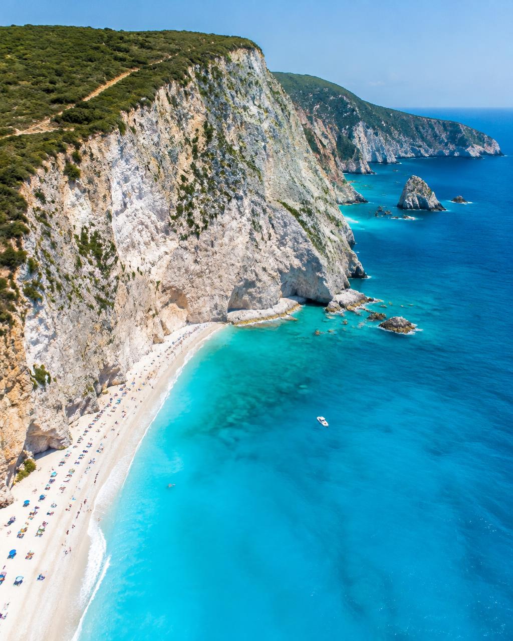 Porto Katsiki beach in Lefkada with turquoise sea