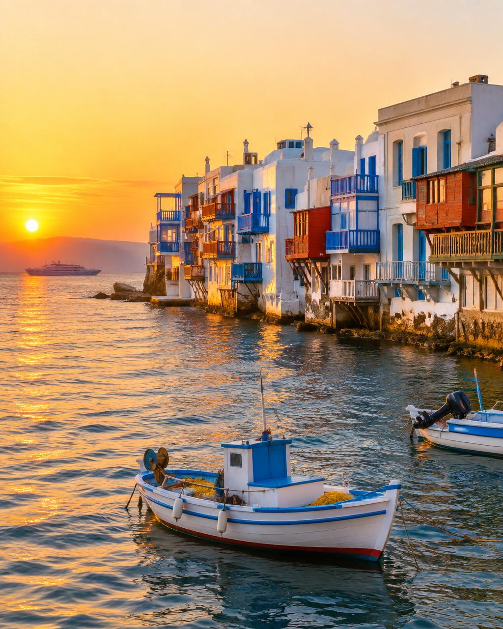 Little Venice in Mykonos at sunset